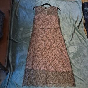 Vince Lace Overlay Dress in Black and Pink